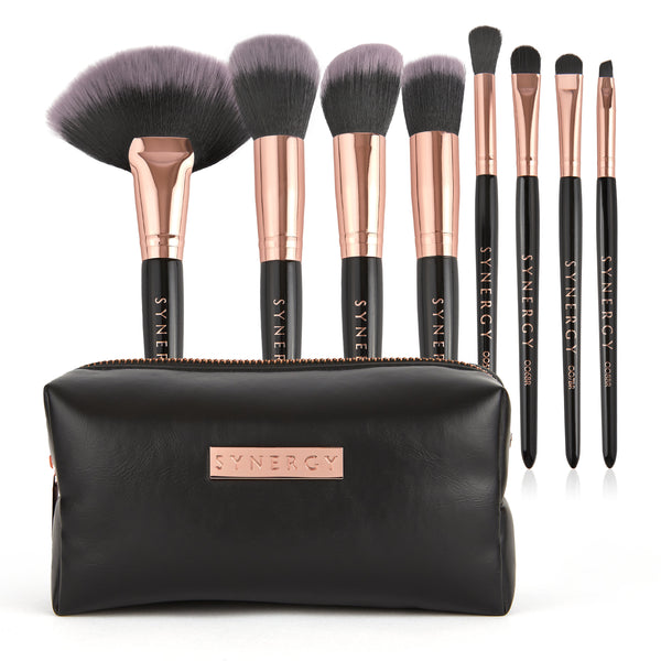 Black Rose 8 piece brush set and round makeup bag