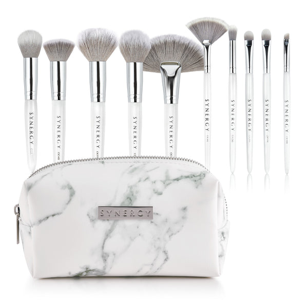 Blanc 10 piece brush set and marble makeup bag